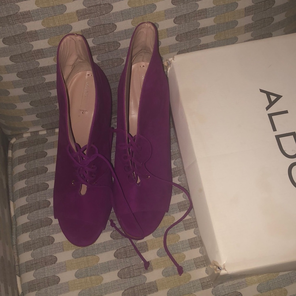 Purple heeled booties